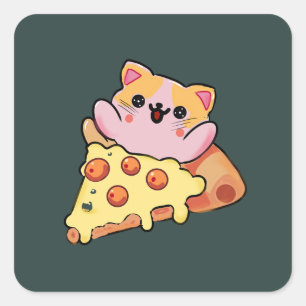 Aangepaste Kawaii Kat Knuffelt Pepperoni Pizza Car Vierkante Sticker