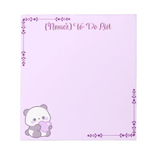 Aangepaste Kawaii Pastel Paarse Panda met Hart Notitieblok