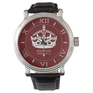 Aangepaste 'Keep Calm Crown'-actie Burgundy Red Ac Horloge
