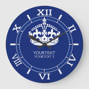 Aangepaste KEEP CALM Crown Text Navy Dial op een Grote Klok