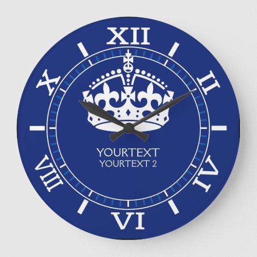 Aangepaste KEEP CALM Crown Text Navy Dial op een Grote Klok (Voorkant)