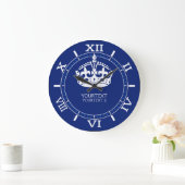 Aangepaste KEEP CALM Crown Text Navy Dial op een Grote Klok (Huis)