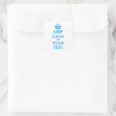 Aangepaste KEEP CALM en JOUW TEKST - blauw Vierkante Sticker (Tas)