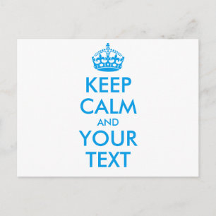 Aangepaste KEEP CALM en JOUW TEKST - blauwe woorde Briefkaart