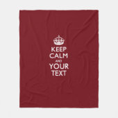 Aangepaste Keep Calm en Jouw tekst Burgundy Fleece Deken (Voorkant)