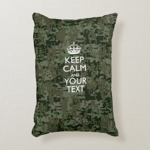 Aangepaste KEEP CALM EN Jouw tekst op Camo Decoratief Kussen