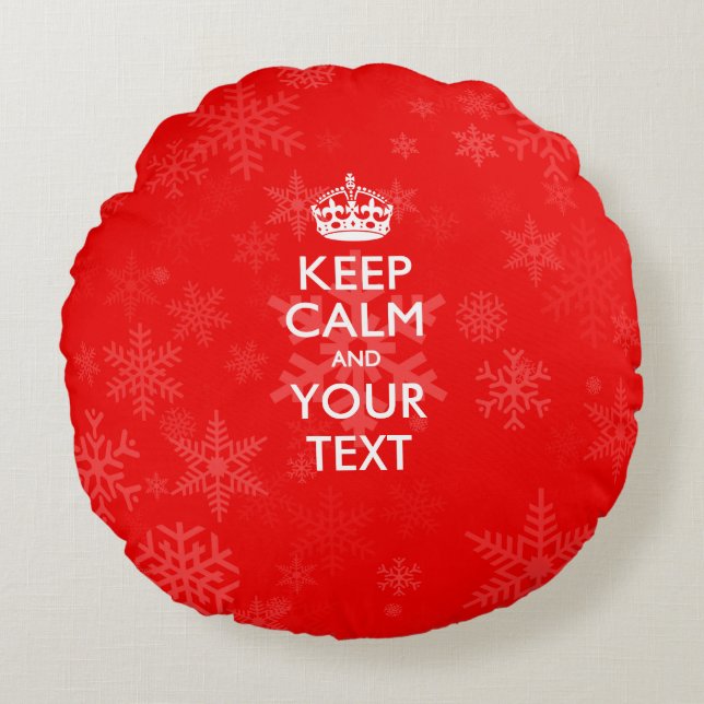 Aangepaste KEEP CALM EN Jouw tekst op rood Rond Kussen (Voorkant)