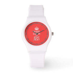 Aangepaste KEEP CALM en jouw tekst op roze koraal Horloge