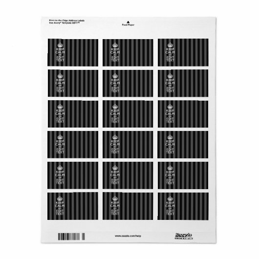 Aangepaste KEEP CALM EN Jouw tekst op strepen Etiket (Full Sheet)