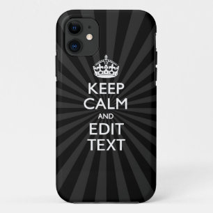 Aangepaste KEEP CALM en jouw tekst op zonnesburst iPhone 11 Hoesje
