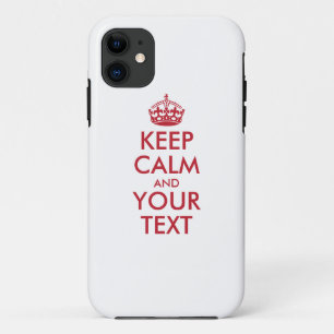 Aangepaste KEEP CALM en JOUW TEKST - rode woorden iPhone 11 Hoesje