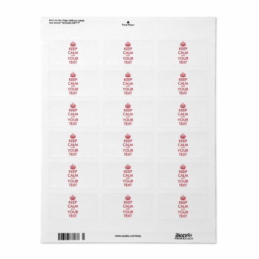 Aangepaste KEEP CALM en JOUW TEKST - rood Etiket (Full Sheet)