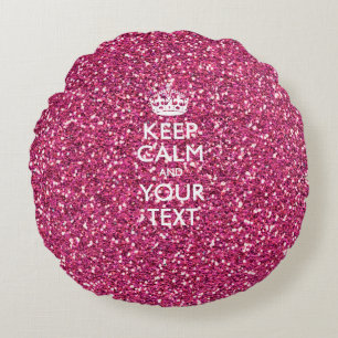 Aangepaste KEEP CALM en Jouw tekst Roze Fuchsie Rond Kussen