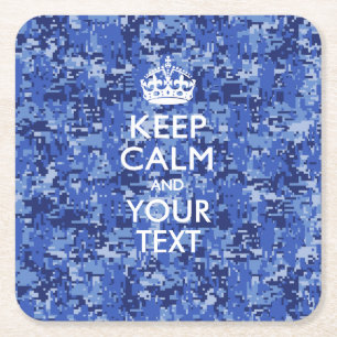 Aangepaste KEEP CALM EN Jouw tekst voor Navy camo Vierkante Kartonnen Onderzetter