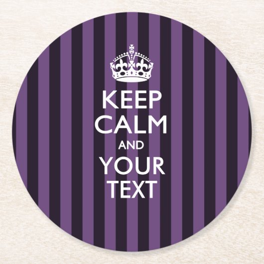 Aangepaste KEEP CALM EN Jouw tekst voor Paars Ronde Kartonnen Onderzetter (Voorkant)