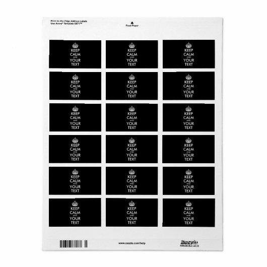 Aangepaste KEEP CALM en JOUW TEKST - wit Etiket (Full Sheet)