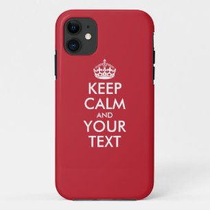 Aangepaste KEEP CALM en JOUW TEKST - witte woorden iPhone 11 Hoesje
