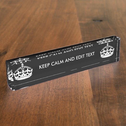 Aangepaste KEEP CALM en tekst bewerken op zwart Naambordje (Zijkant)