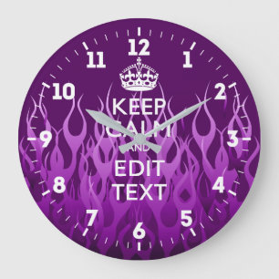 Aangepaste Keep Calm Get Jouw tekst Paarse Flames Grote Klok