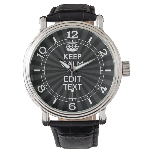 Aangepaste KEEP CALM Jouw tekst Black Dial Horloge (Voorkant)