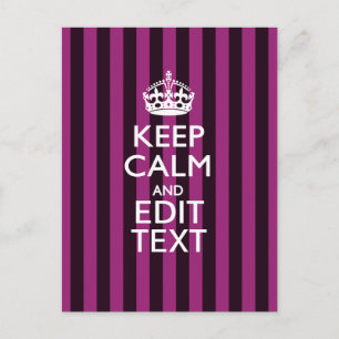 Aangepaste KEEP CALM Jouw tekst Fuchsia Stripes Briefkaart
