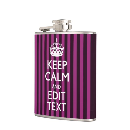 Aangepaste KEEP CALM Jouw tekst Fuchsia Stripes Heupfles (Links)