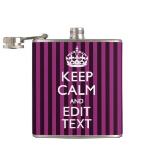 Aangepaste KEEP CALM Jouw tekst Fuchsia Stripes Heupfles