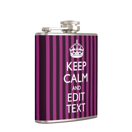 Aangepaste KEEP CALM Jouw tekst Fuchsia Stripes Heupfles (Rechts)