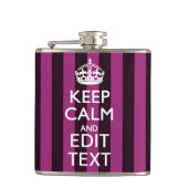 Aangepaste KEEP CALM Jouw tekst Fuchsia Stripes Heupfles (Voorkant)