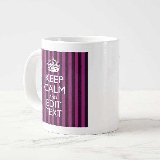 Aangepaste KEEP CALM Jouw tekst Fuchsia Stripes Jumbo Beker (Voorkant links)