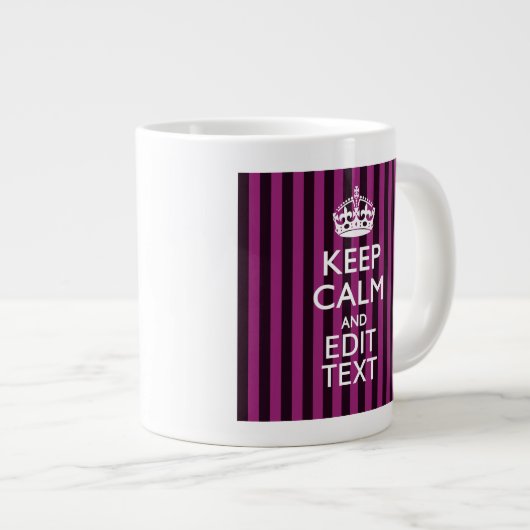 Aangepaste KEEP CALM Jouw tekst Fuchsia Stripes Jumbo Beker (Voorkant rechts)