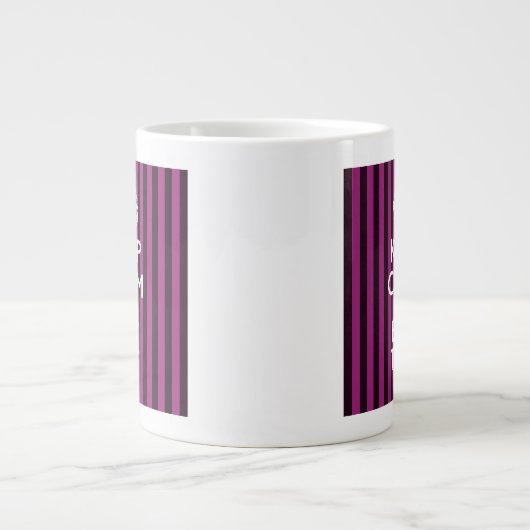 Aangepaste KEEP CALM Jouw tekst Fuchsia Stripes Jumbo Beker (Voorkant)