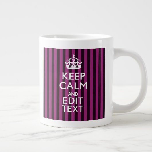 Aangepaste KEEP CALM Jouw tekst Fuchsia Stripes Jumbo Beker (Rechts)