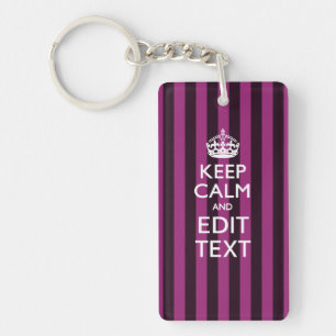 Aangepaste KEEP CALM Jouw tekst Fuchsia Stripes Sleutelhanger