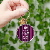 Aangepaste KEEP CALM Jouw tekst Fuchsia Stripes Sleutelhanger (Hand)