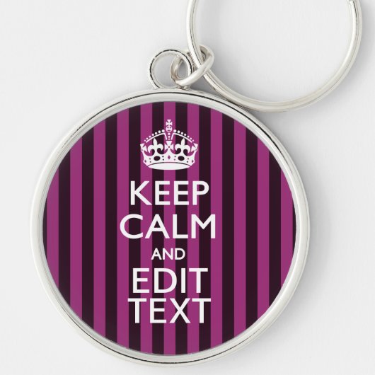 Aangepaste KEEP CALM Jouw tekst Fuchsia Stripes Sleutelhanger (Voorkant)