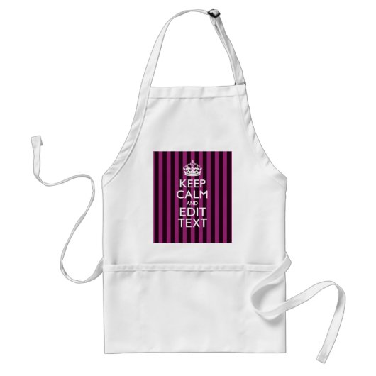 Aangepaste KEEP CALM Jouw tekst Fuchsia Stripes Standaard Schort (Voorkant)