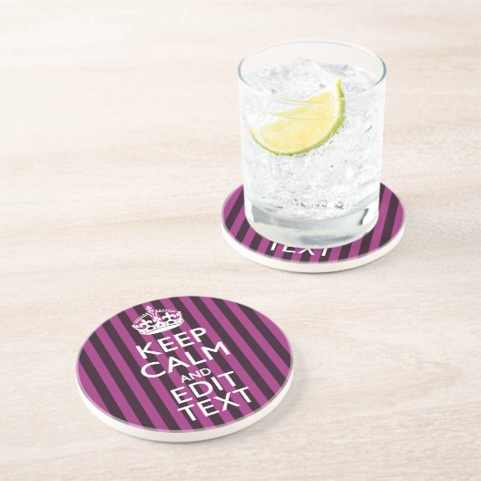 Aangepaste KEEP CALM Jouw tekst Fuchsia Stripes Zandsteen Onderzetter (Zijkant)