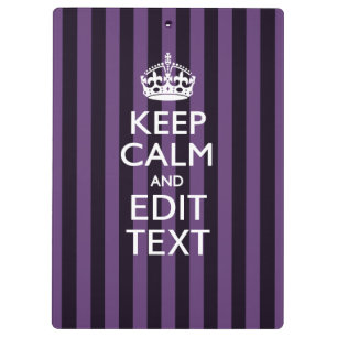 Aangepaste KEEP CALM-Jouw tekst op Paarse strepen Klembord