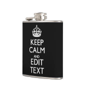 Aangepaste KEEP CALM-Jouw tekst op zwart Heupfles (Links)