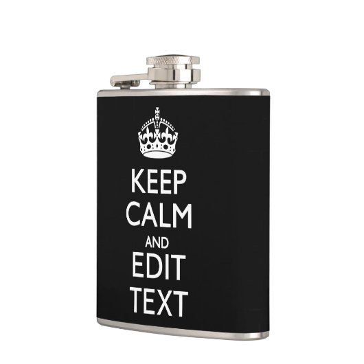 Aangepaste KEEP CALM-Jouw tekst op zwart Heupfles (Links)