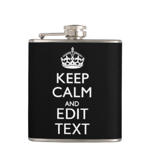 Aangepaste KEEP CALM-Jouw tekst op zwart Heupfles