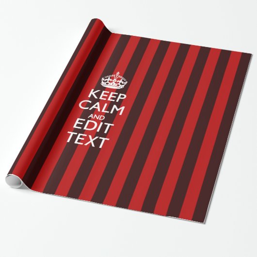 Aangepaste 'Keep Calm Jouw tekst Red Stripes'-deco Cadeaupapier (Uitgerold)