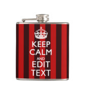 Aangepaste 'Keep Calm Jouw tekst Red Stripes'-deco Heupfles (Voorkant)