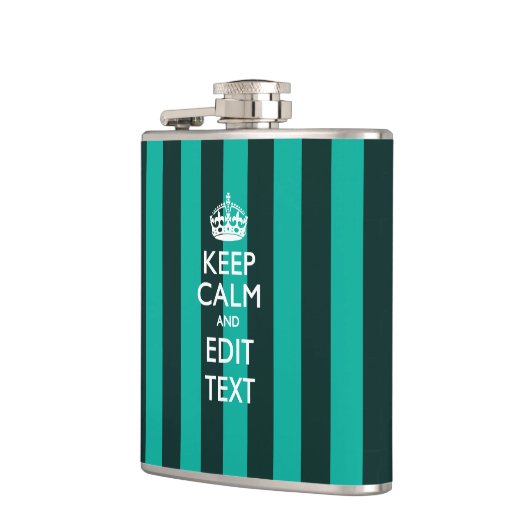Aangepaste 'Keep Calm Stripes' in Turquoise Heupfles (Links)