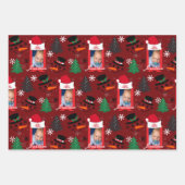 Aangepaste Kerst 3 Fotonaam Grijs Rood Groen 3 set Inpakpapier Vel (Voorkant 2)