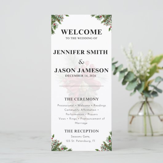 Aangepaste Kerst bloem thema bruiloft programma (Staand voorkant)