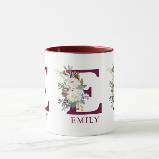 Aangepaste kerst bloemen belettering monogram mok (Midden)