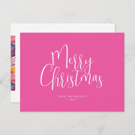 Aangepaste Kerst Briefkaart Modern Fuchsia Roze (Voorkant / Achterkant)