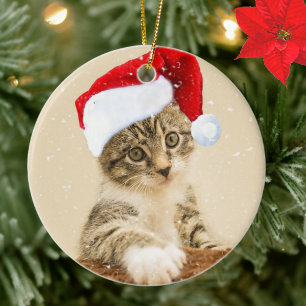 Aangepaste kerst Carol Tabby Cat foto Keramisch Ornament
